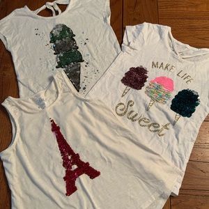 Girls Justice sequin tees, size 8, lot of 3